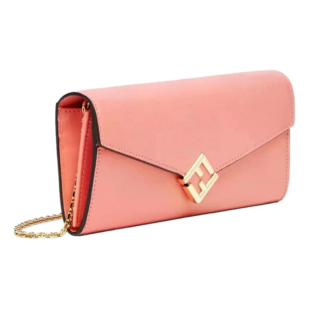 Fendi FF Diamonds Pesca Pink Calfskin Leather Continental